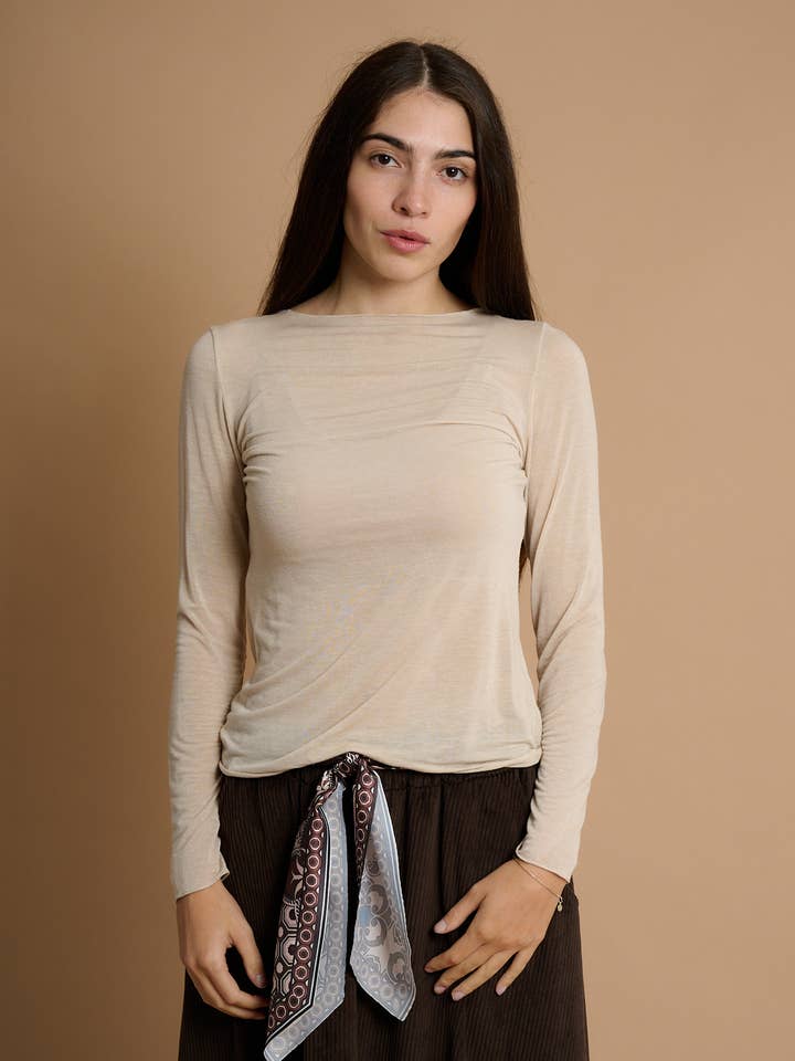 Camisola de caxemira com decote barco por atacado de AMELÉ