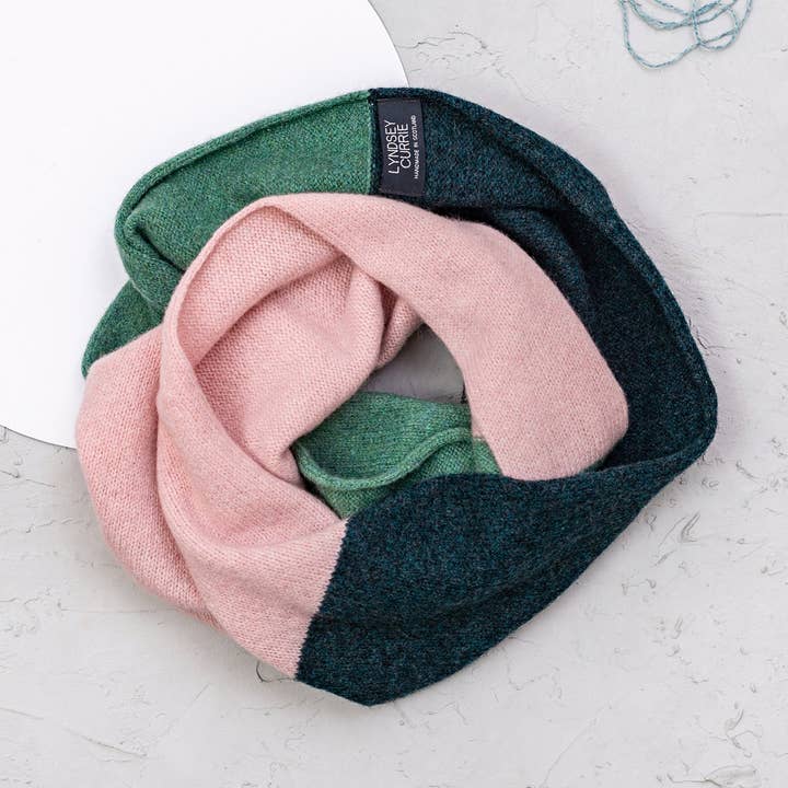Handmade Lambswool Colour Block Double Wrap Snood for wholesale by Lyndsey Currie - Knitted Accessories