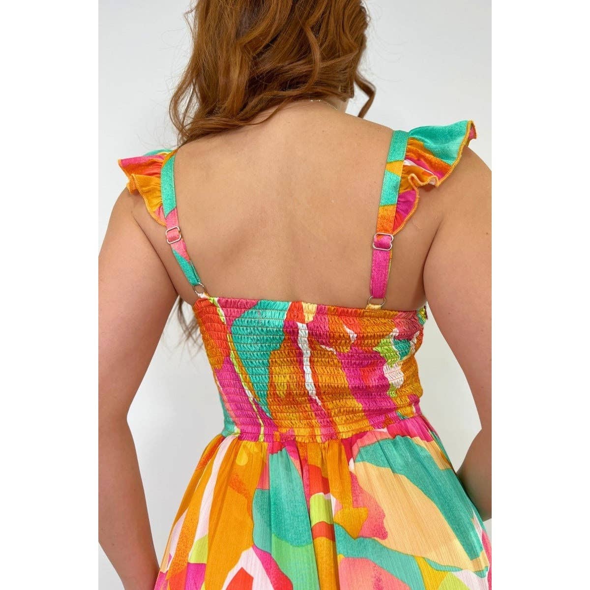 Esmeray Clothing - Wholesale Dress - Women's - Smocked Back Print Maxi Dress with Adjustable Straps6