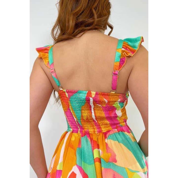 Esmeray Clothing - Wholesale Dress - Women's - Smocked Back Print Maxi Dress with Adjustable Straps6