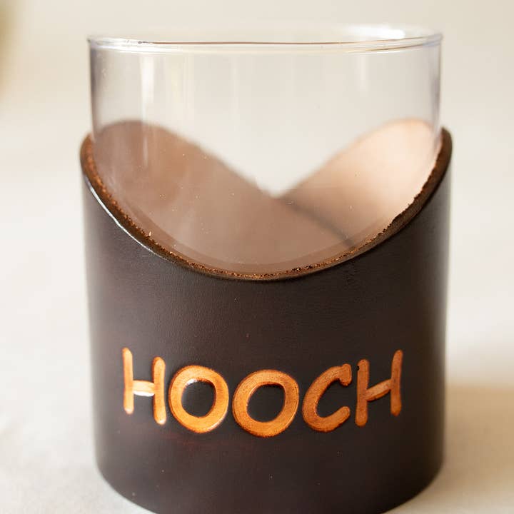 Leather Rocks Glass - Hooch for wholesale by Lindy Leather