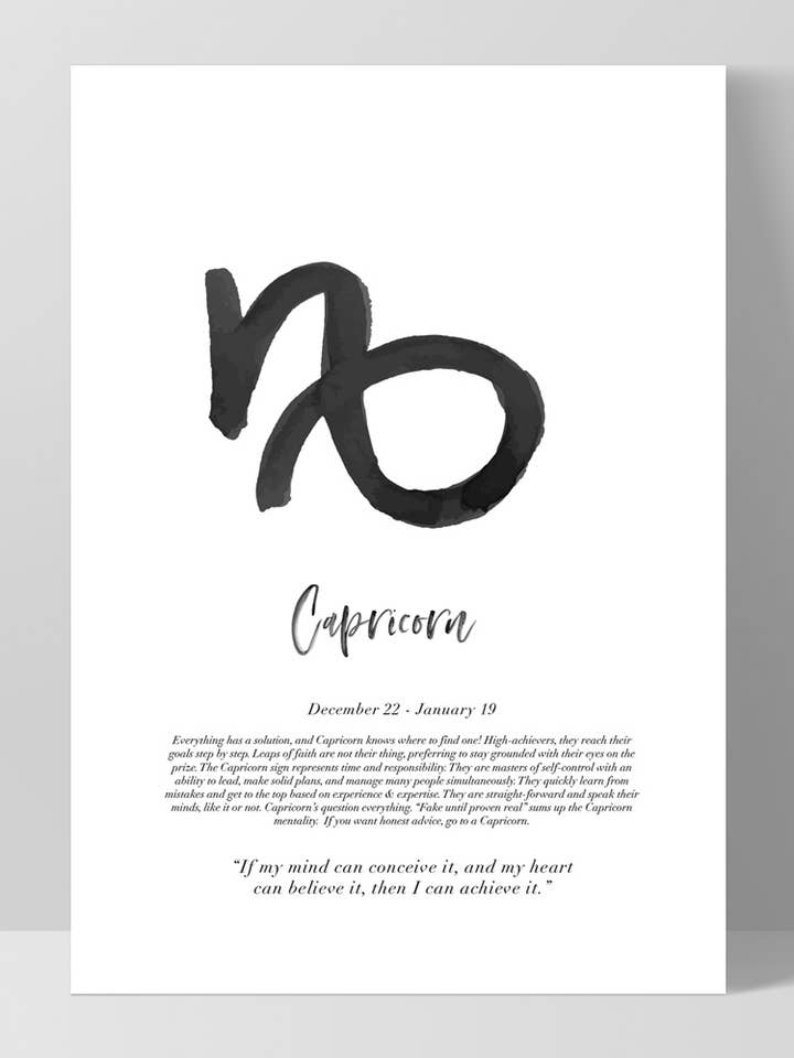 Stenbukken Gedersymboltryk. Sort & hvid stjerneplakat for engroshandel hos PRINT AND PROPER