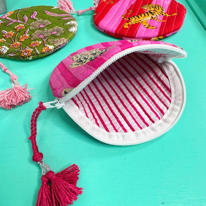 Folklore Couture - Wholesale Coin Purse - Women's - Quilted Coin Purse | Round Small Pouch - Assorted Prints