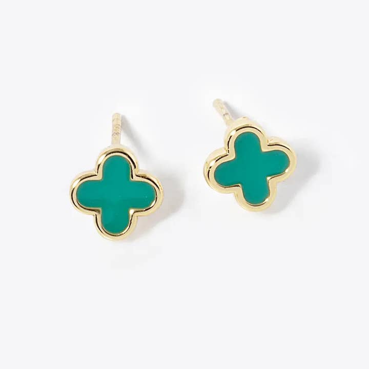 Wild Honey - Wholesale Stud/Post Earrings - 18K Gold Dipped Enamel Quatrefoil Sterling Silver Earrings