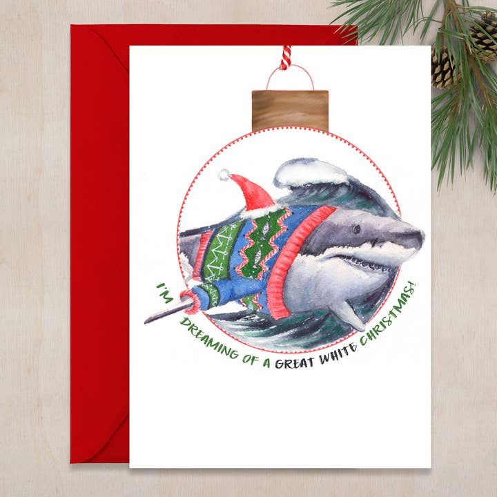Great White Christmas 5x7 Blank Christmas Greeting Card for wholesale by ALR Designs