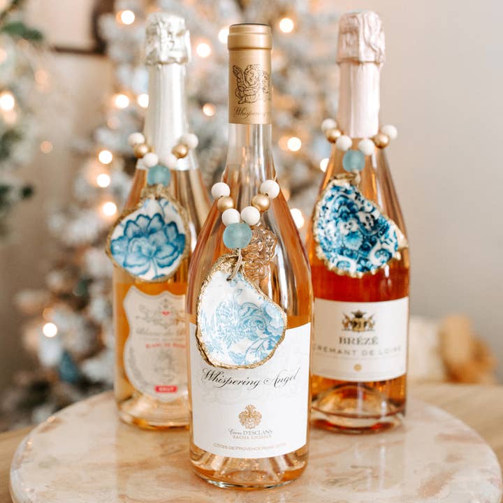 Grit and Grace Studio - Wholesale Ornament - Decoupage Oyster Shell Ornament - Napkins Ring:Indigo Floral2