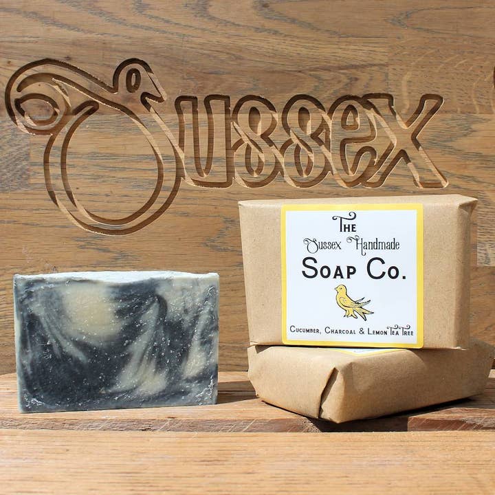 Natural Soap Cucumber, Charcoal & Lemon Tea Tree Palm Free for wholesale by The Sussex Handmade Soap Company