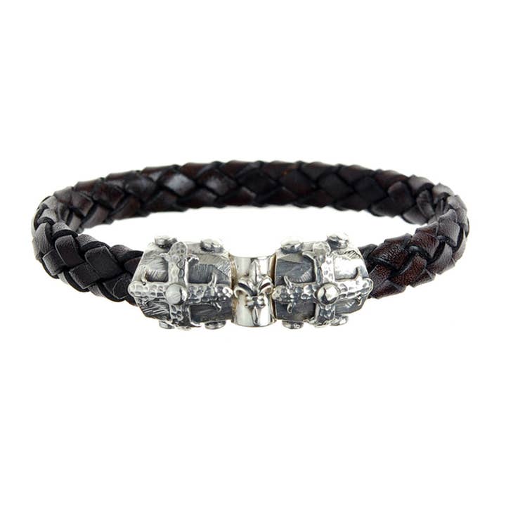 Bracelete de couro prata Smith Cross Jointlock Facetted 10 por atacado de ElfCraft