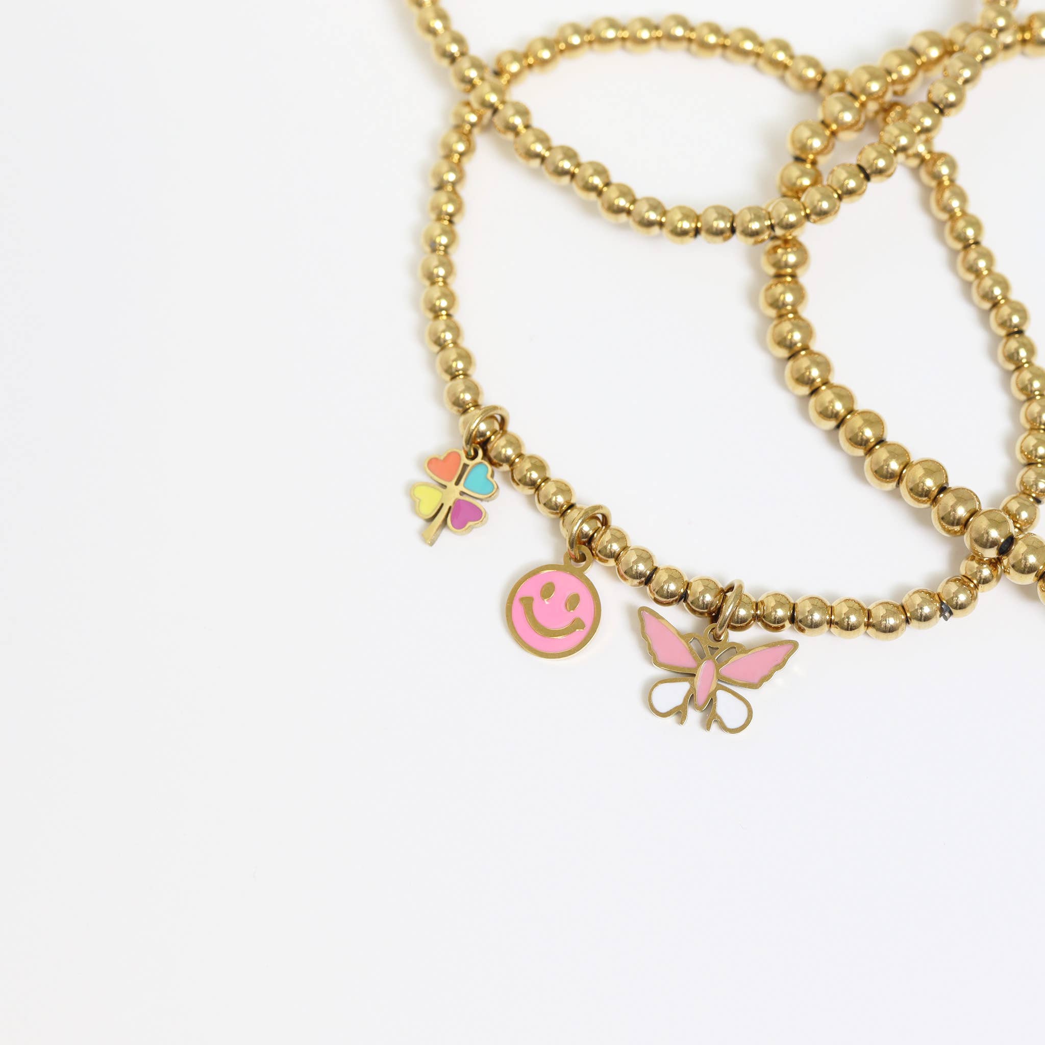 WJW - Venta al por mayor Pulsera de cuentas - Pulsera elástica con cuentas de acero inoxidable PVD Oro 18K5