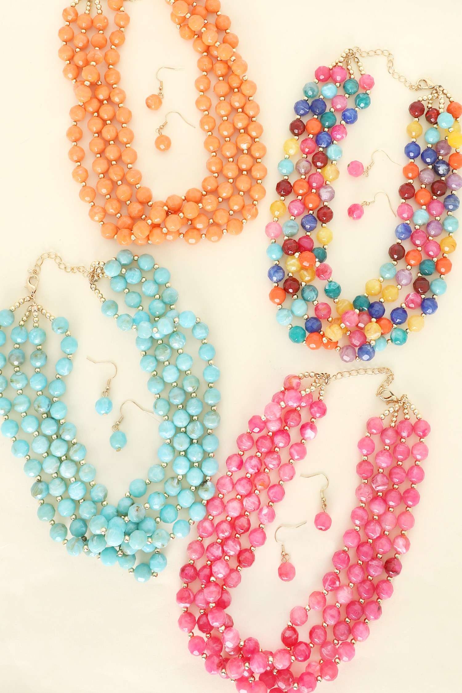 anbfashion - Wholesale Jewelry Set - MULTI STRAND NATURAL GEMSTONE BEADED NECKLACE SET N142481