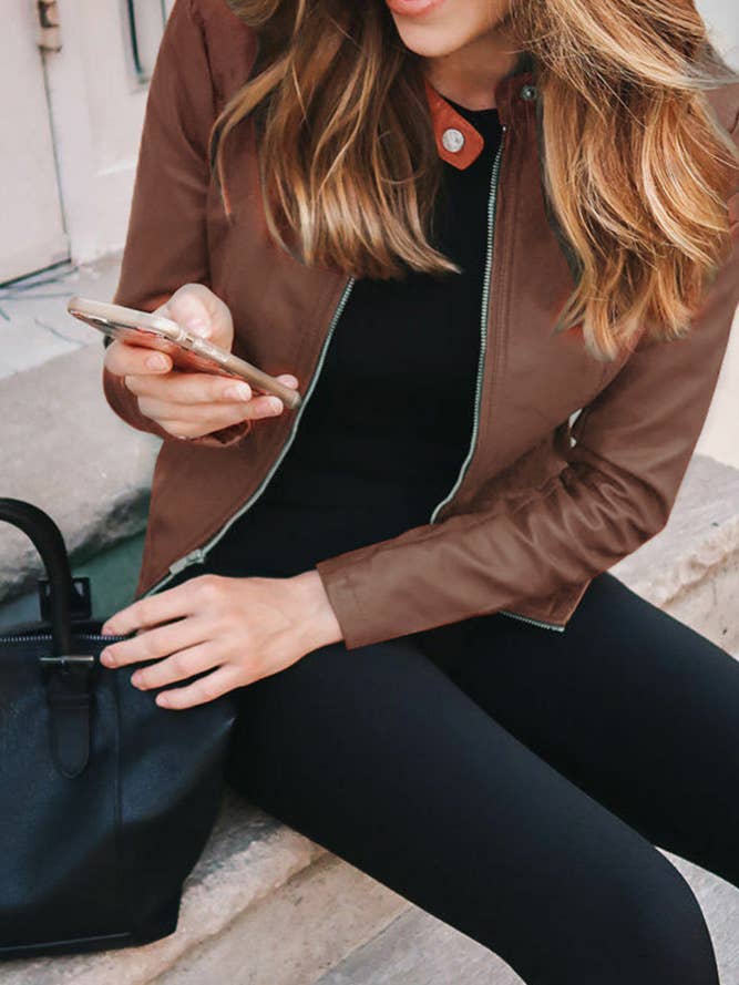 UNISHE – wholesale Leather jacket – Women′s – PU Leather Zipper Short Jacket ZK3657