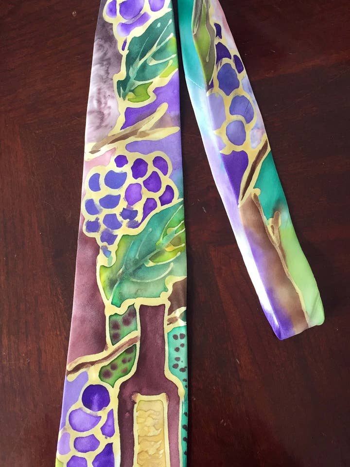 Wine Design Ties for wholesale by Poshaq Hand Painted Silk