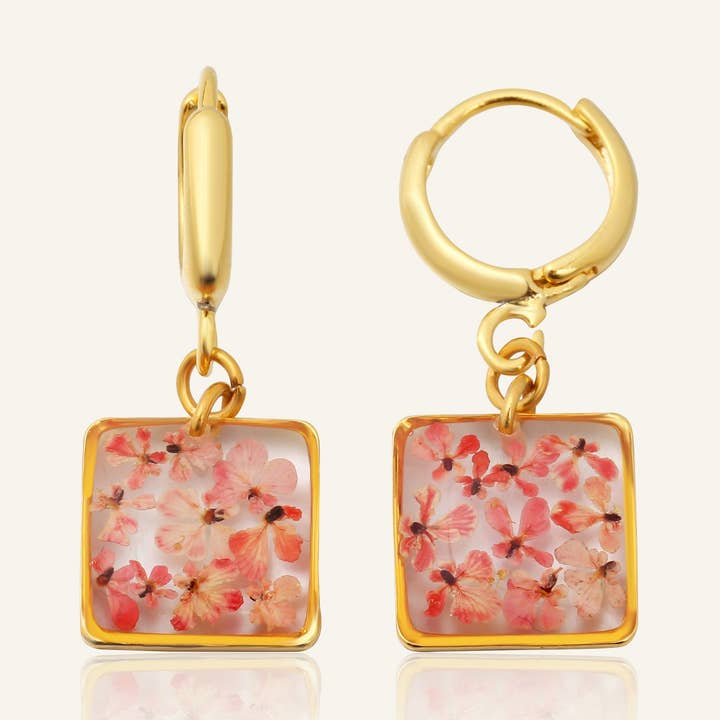 Teeny Weeny Drop Square Pink Küpe for wholesale by fioreldesign