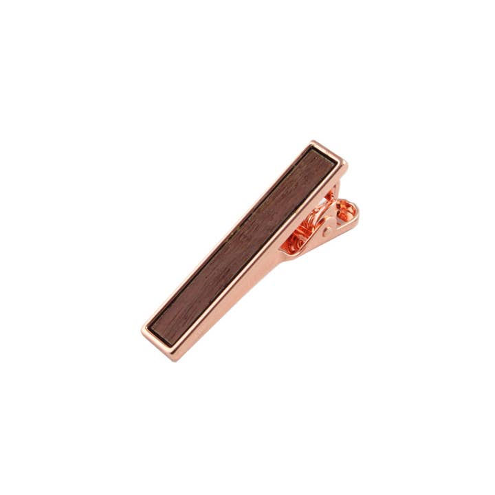 Cumaru Wooden Inlay-Rose Gold Tie Bar for wholesale by DIBI