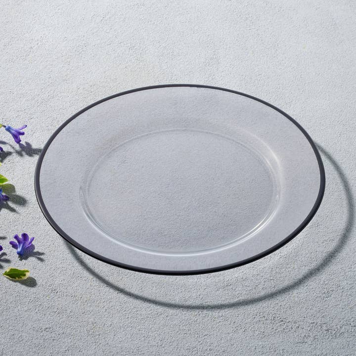 Vikko Décor- Laurel, helder met zwarte rand, 10" dinerbord voor wholesale door Kadra Kitchenware