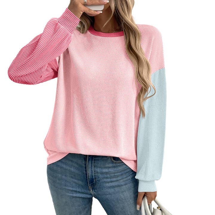 Masyal – wholesale Sweatshirt – Women's – Autumn Winter Casual Color Block Pullover Sweatshirt5
