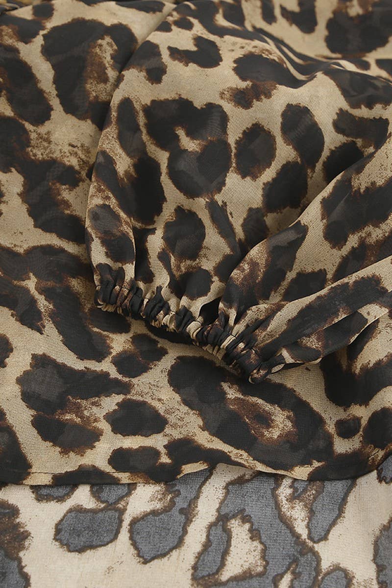 LEOPARD CWSPJ0073_LEOPARD PRINT LONG SLEEVE SHIRT SHORTS PAJAMAS SET for wholesale on Faire10