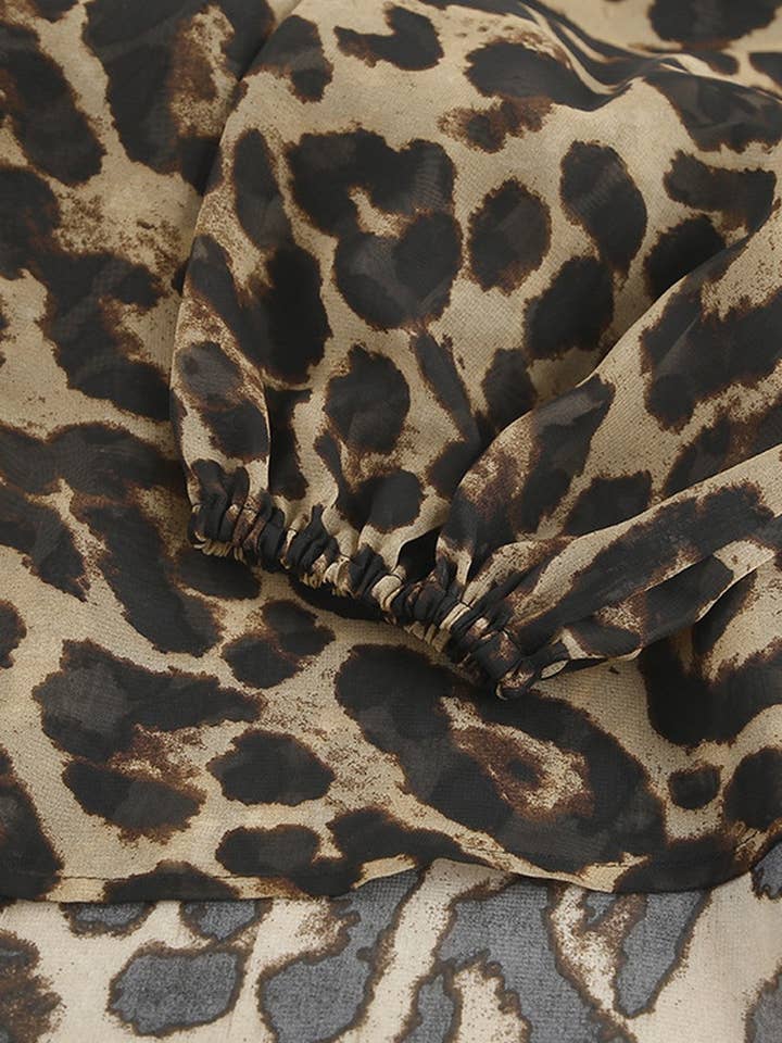 LEOPARD CWSPJ0073_LEOPARD PRINT LONG SLEEVE SHIRT SHORTS PAJAMAS SET for wholesale on Faire10