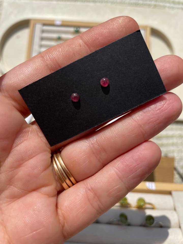 Tiny Garnet Stud Earrings Sterling Silver for wholesale by Lynn Mineral