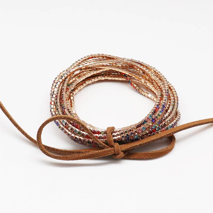 Fashion City - Wholesale Jewelry Set - 12 Layer Strand Stretch Crystal Stone Bracelets 19