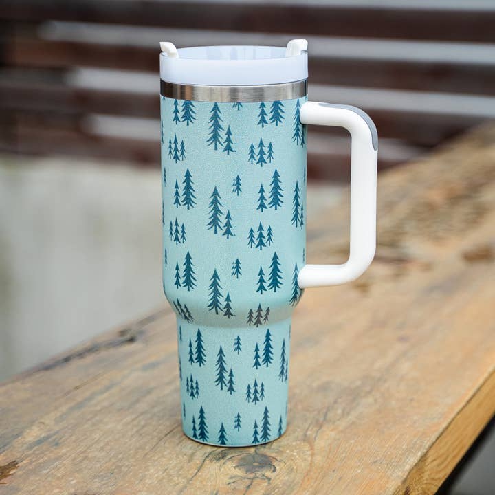 The Montana Scene - Wholesale Insulated Mug/Tumbler - Pine Trees Green 40oz Tumbler