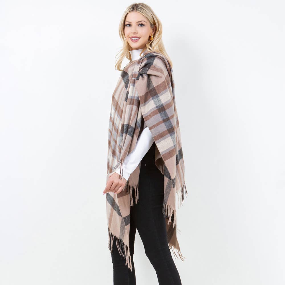 Sensibling Corp. - Vente Poncho – femme - Poncho à Franges en Plaid6