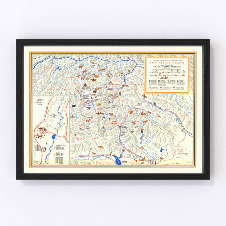 Vintage Map of Sun Valley Idaho, 1938 for wholesale by Ted's Vintage Art