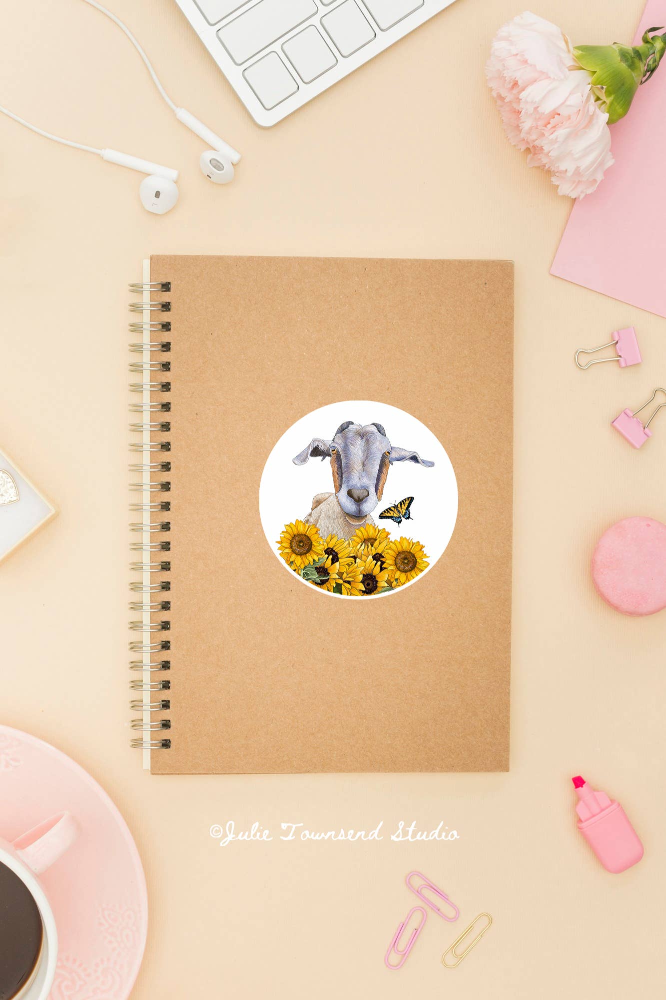 Julie Townsend Studio - Wholesale Sticker - Sticker - Goat in the Sunflowers - Waterproof Vinyl 3