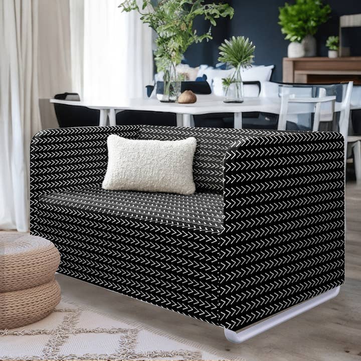 Rockin Cushions – wholesale Överdrag till stol/soffa – Svart Boho Mudcloth Arrow Print Slip Cover, kompatibel med IKEA KNOPPARP