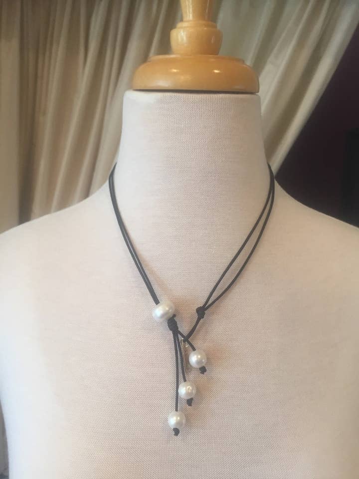 Pearl & Leather 3-Way Necklace for wholesale by Adorn