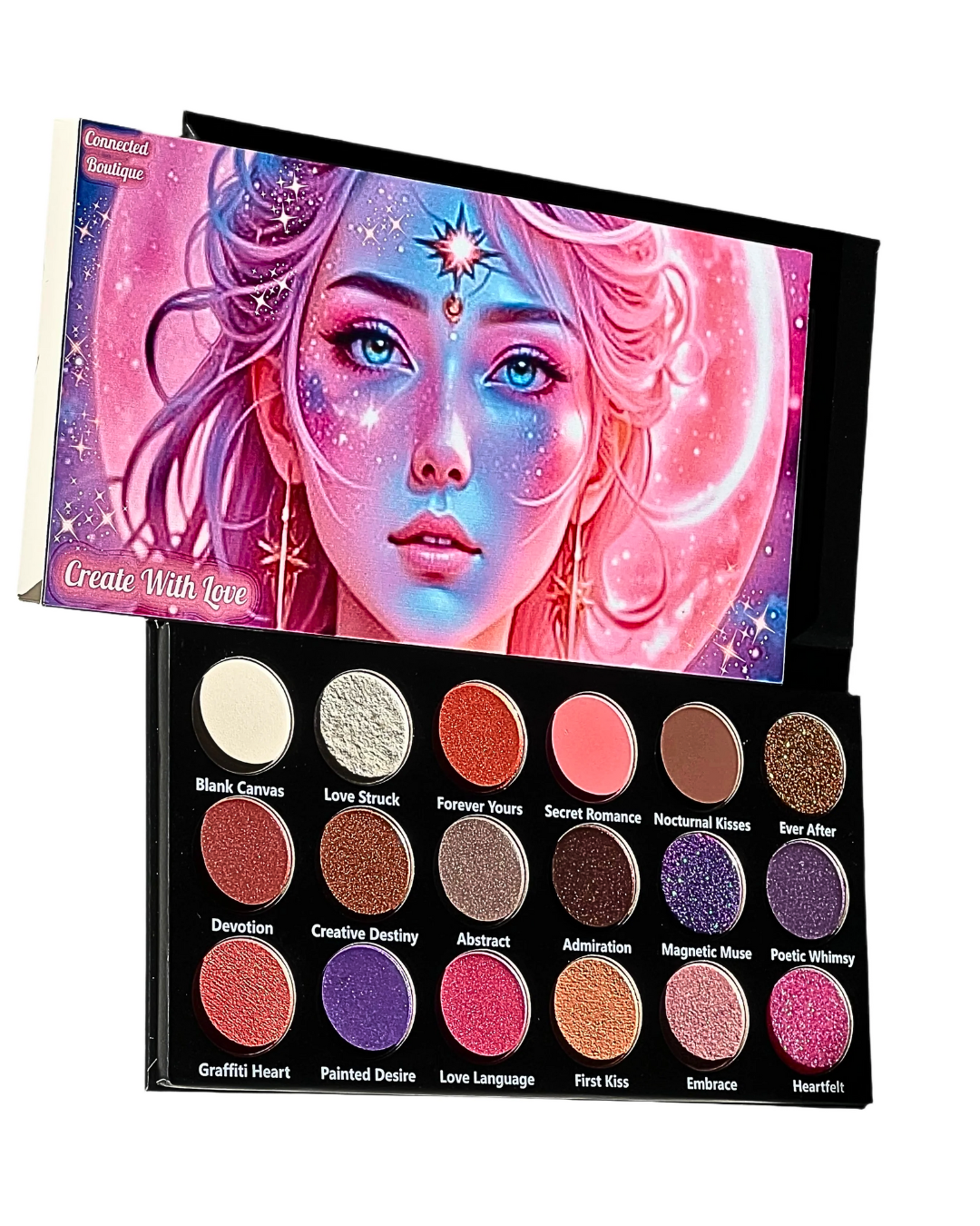 Connected Boutique - Wholesale Eyeshadow Palette - Create With Love 18‑Shade Eyeshadow Palette – Mattes, Shimmers & Glitters5