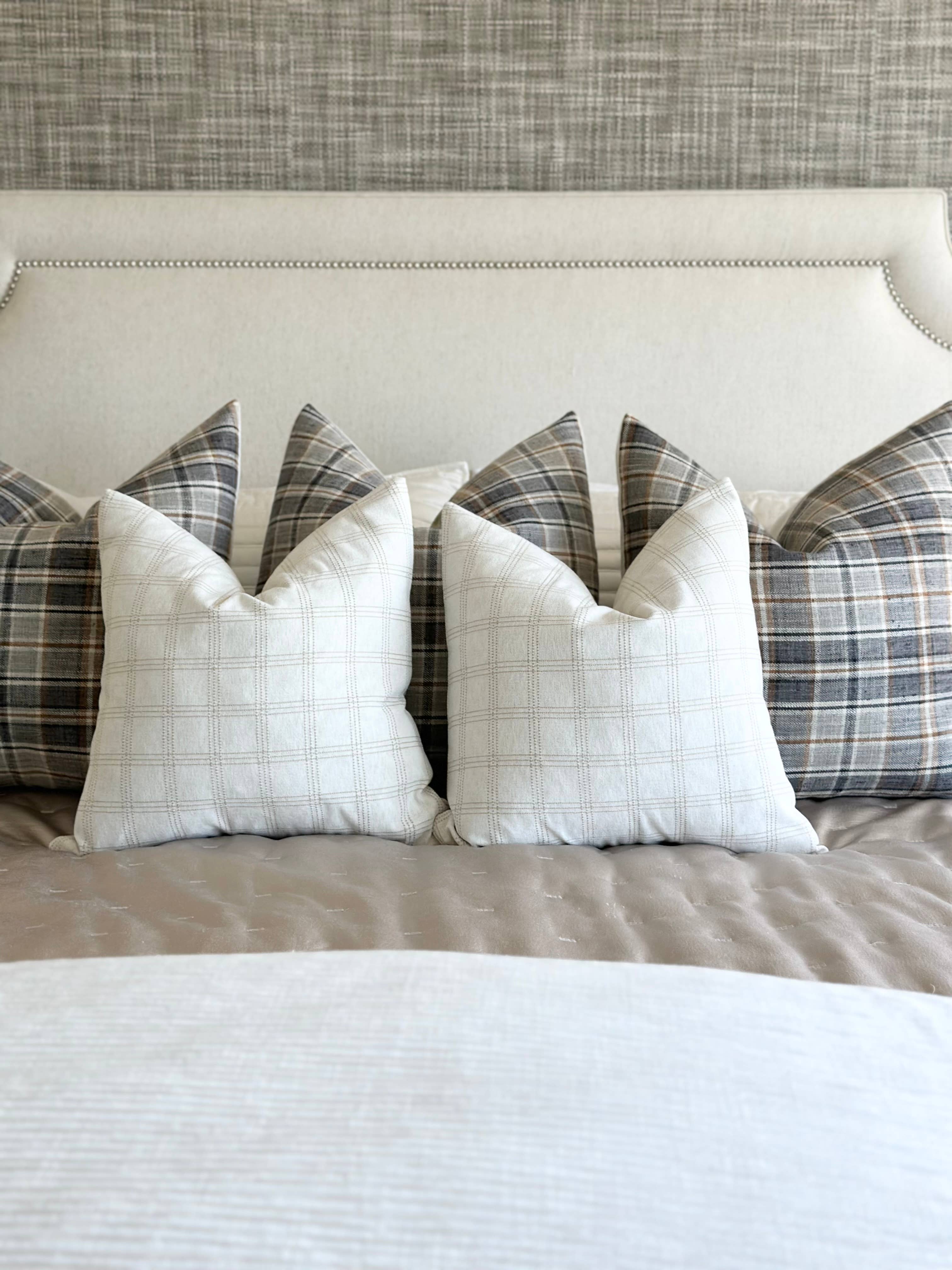 Orange Grove Home - Wholesale Throw Pillow Cover - Beige & ivory Dotted Plaid Pillow Cover 20x203