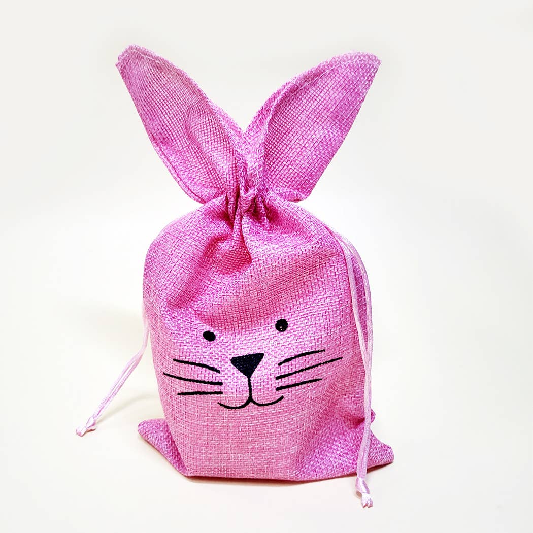 Assorted Color Easter Bunny Face and Ears Burlap Drawstring Bag for wholesale on Faire4