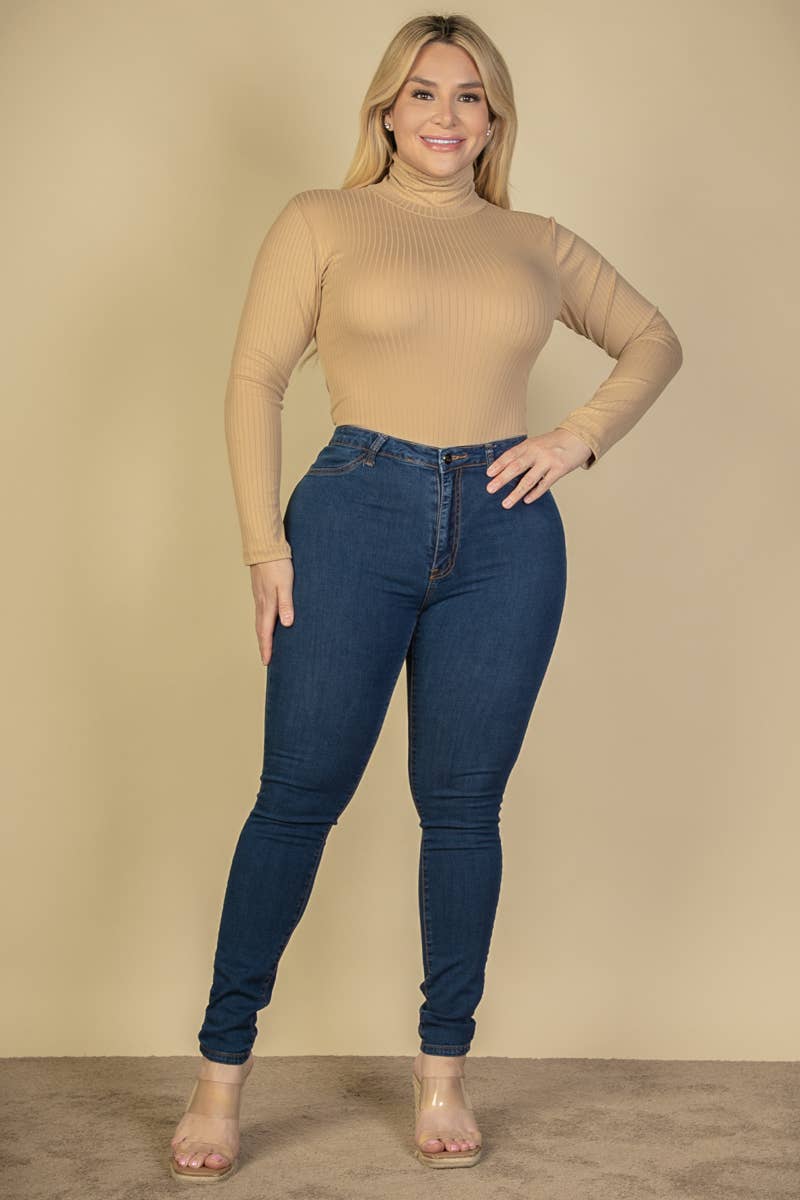 CAPELLA APPAREL - Wholesale Bodysuit - Women's - Plus Size Ribbed Turtle Neck Long Sleeve Bodysuit18