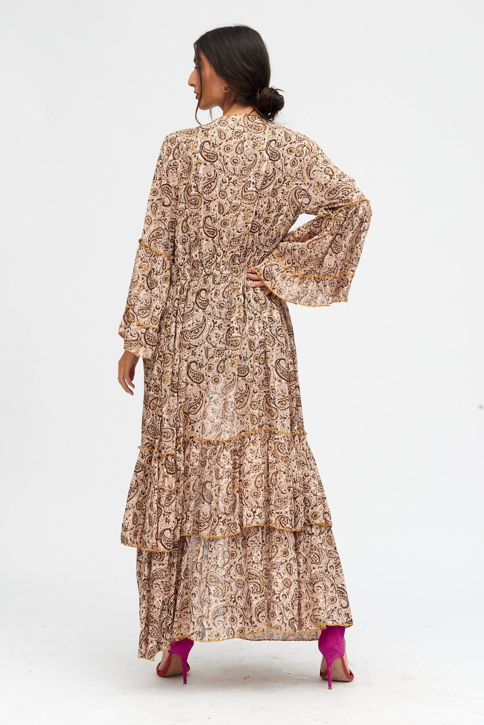  PETROL BLUE BEIGE PINK  HAND-EMBROIDERED PAISLEY PRINT KIMONO for wholesale on Faire2