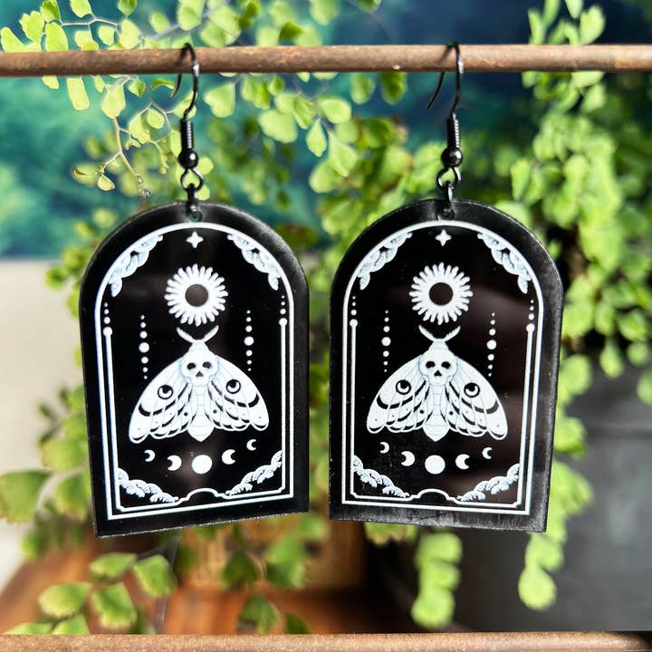 Ragavon - Wholesale Dangle Earrings - Black Acrylic Earrings | Lunar Moth Celestial Witch Jewelry