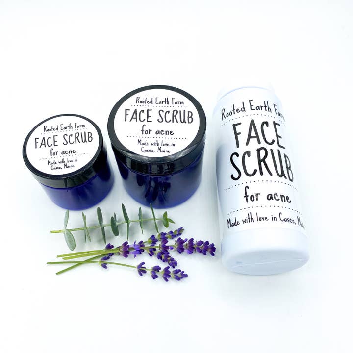 Acne Relief Face Scrub - 3 Size Options - Natural and Herbal for wholesale by Rooted Earth Farm + Apothecary