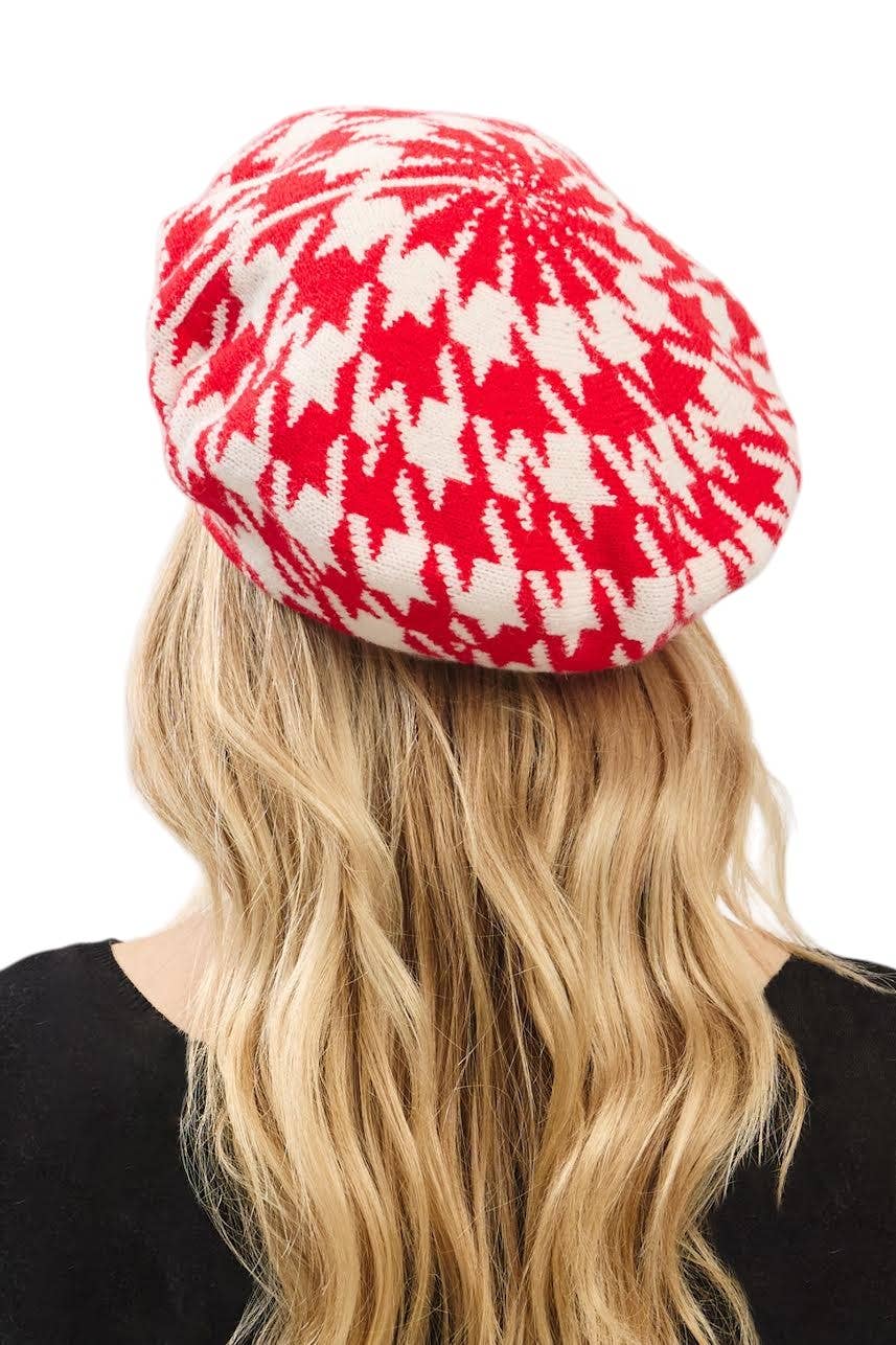 Artini Accessories - Wholesale Beret - Women's - Houndstooth Pattern Soft Knit Beret Hat5