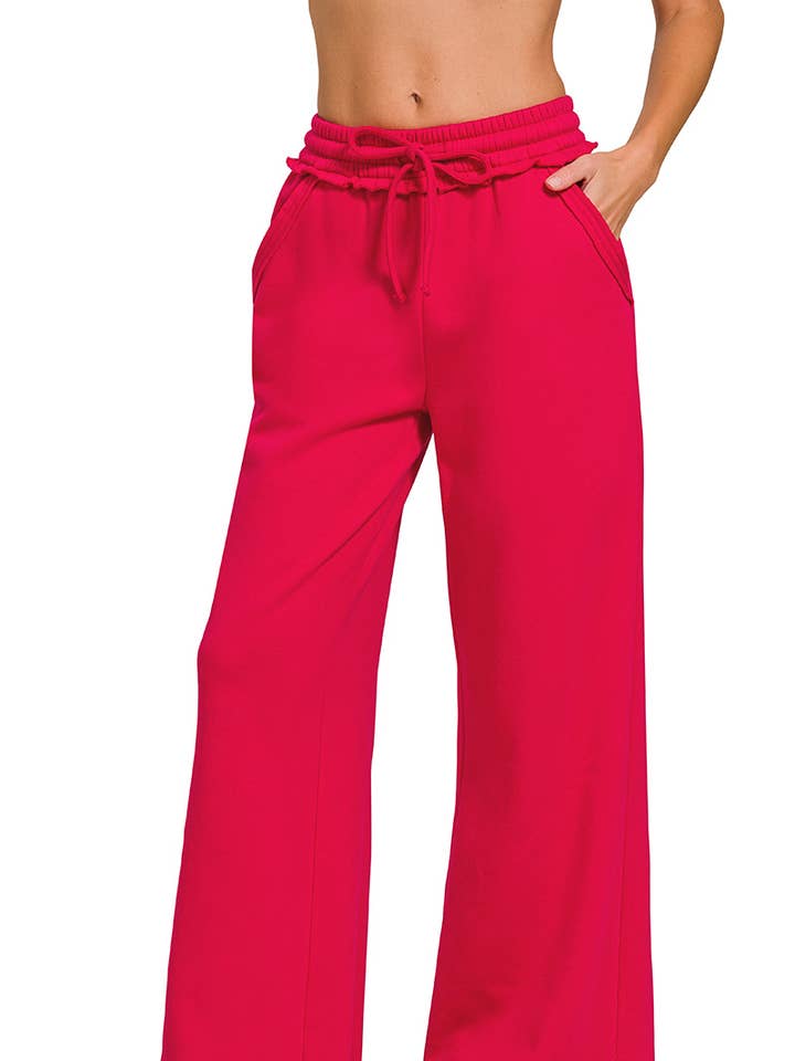 .1010 Fleece Eksponeret Søm Brede Ben Sweatpants SI-27033 for engroshandel hos 42POPS