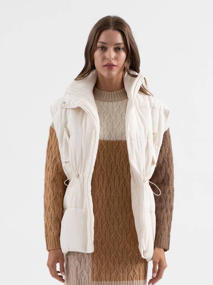Blu Pepper - Wholesale Outerwear Vest - Women's - OVERSIZED DRAWSTRING PUFFER VEST
