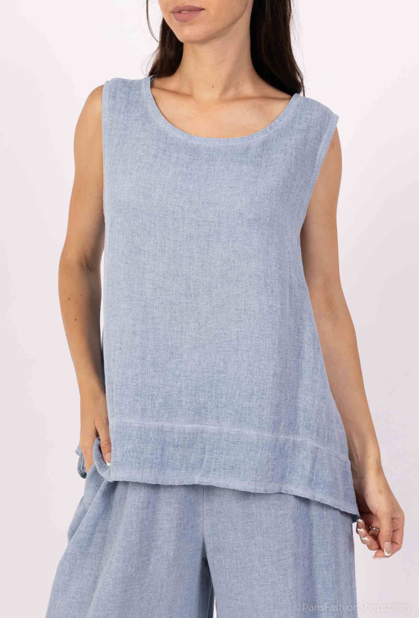 Shyloh - Vendita all'ingrosso Camicetta - Donna - Top ampio senza maniche in lino cotone 158180