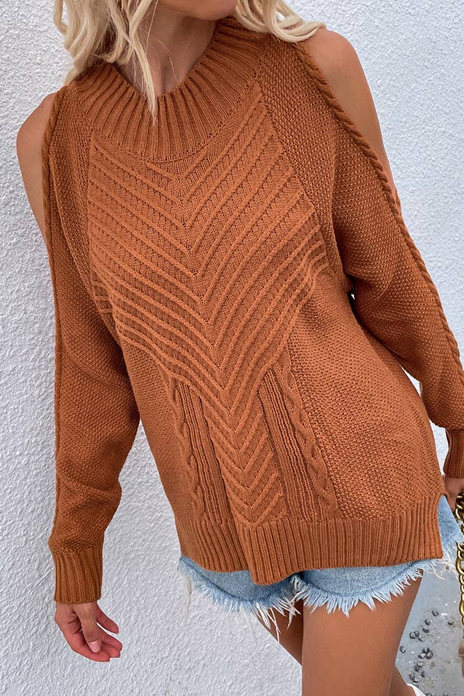 UNISHE - Wholesale Knit Sweater - Women's - TOPW897 Cold Shoulder Knit O-neck Sweater10