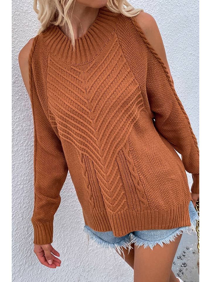 UNISHE - Wholesale Knit Sweater - Women's - TOPW897 Cold Shoulder Knit O-neck Sweater10