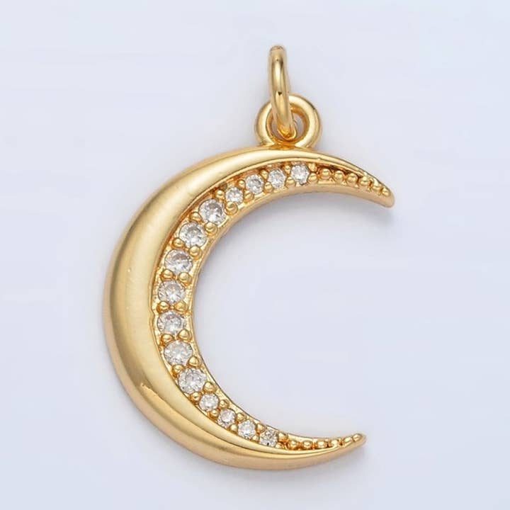 24K Gold Filled Micro Paved CZ Celestial Crescent Moon Charm | D901 for wholesale by Aim Eternal