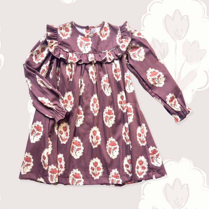 Sun House Children's - Wholesale Dress - Kids - Britta Dress in Intaglio Maroon0