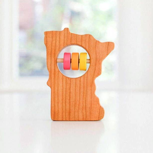 Bannor Toys - Wholesale Handheld Rattle - Baby - Minnesota State Wooden Baby Rattle - Customize Your Colors