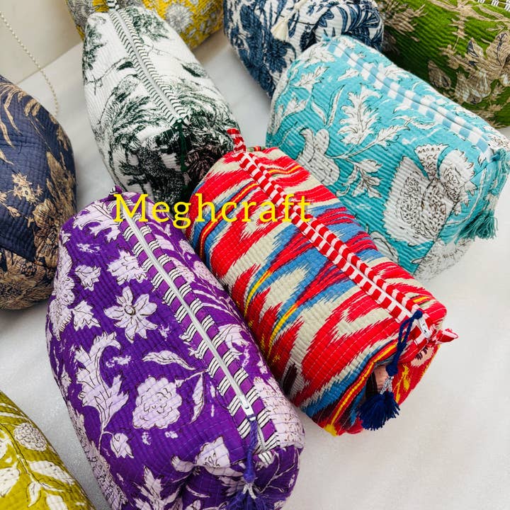Meghcraft - Wholesale Makeup/Cosmetic Bag - Cosmetic Bags-Toiletry Pouch-Vanity Kit-Cotton Quilted Bag4