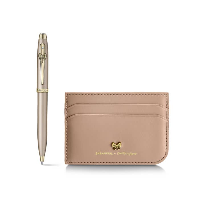 Sheaffer Gift Set ft. 100 Emily in Paris 9377 Champagne Gold Ballpoint Pen with Champagne Gold Trims and Full-Grain Credit Card Holder for wholesale by Sheaffer Pens