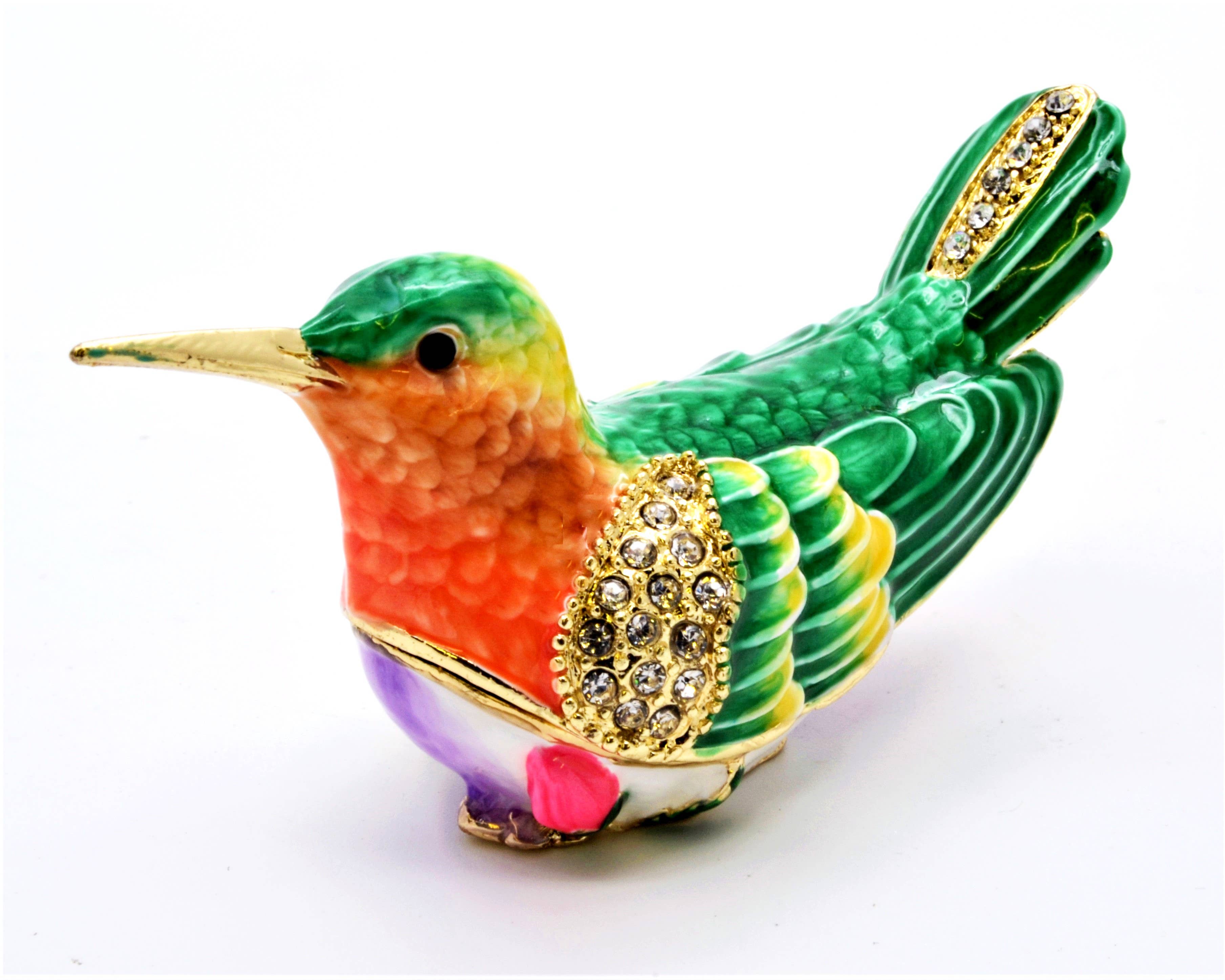 Ciel Collectables - Wholesale Jewelry Box/Organizer - Bejeweled Small Humming Bird Trinket Box. Hand Painted