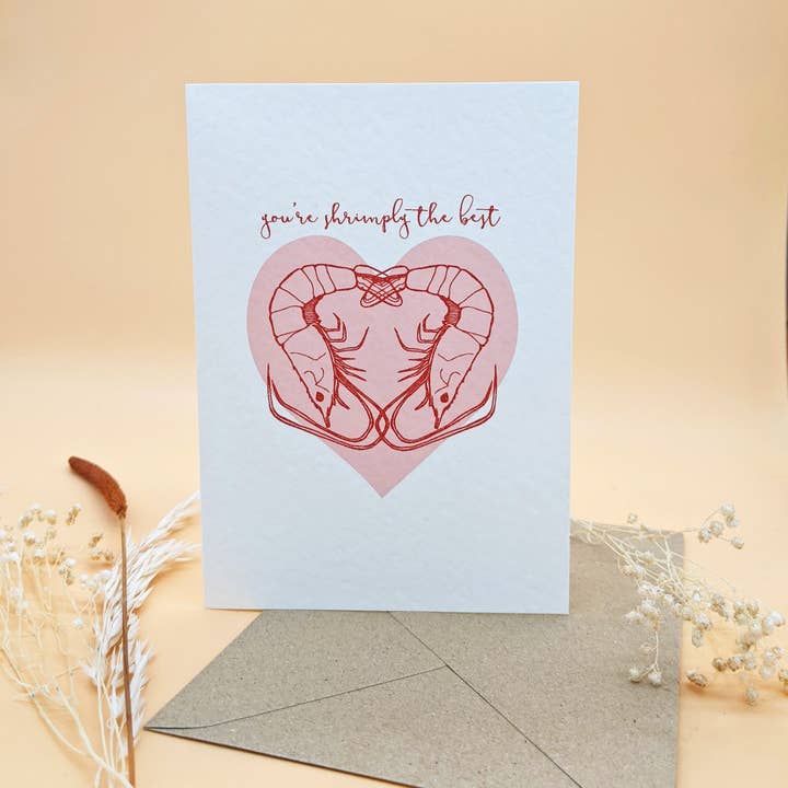 Drawn to Nature - Vendita all'ingrosso Biglietti per San Valentino - Prawn Card - Shrimp Love Card - Biglietto di San Valentino